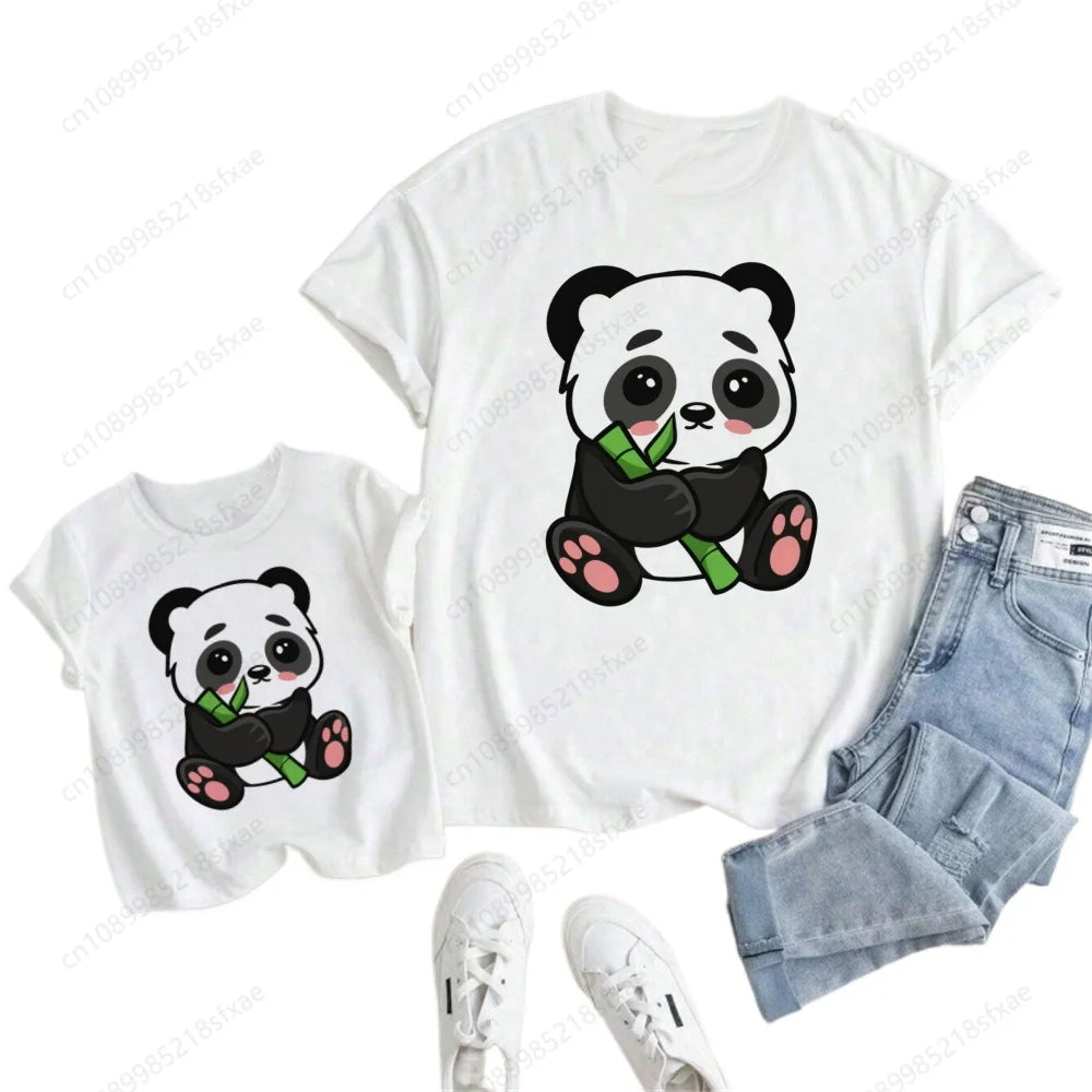 Camiseta de verano para niños y niñas, ropa blanca con Panda de dibujos animados