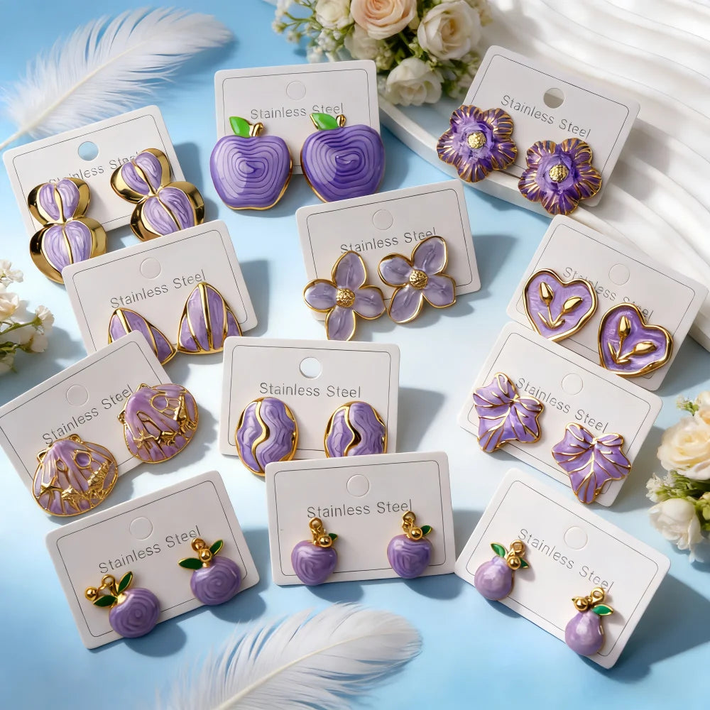 5/10/15/20/30 pares de pendientes coloridos de acero inoxidable a la moda para mujer, estilo mixto, elegantes, geométricos, con forma de corazón, flores, joyería para fiesta