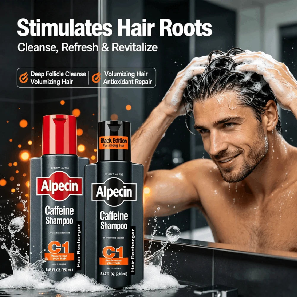 Champú Alpecin C1 con Cafeína de Alemania, Anticaída, Control de Grasa, Elimina la Caspa, Limpia Profundamente los Folículos Pilosos, Repara el Cabello
