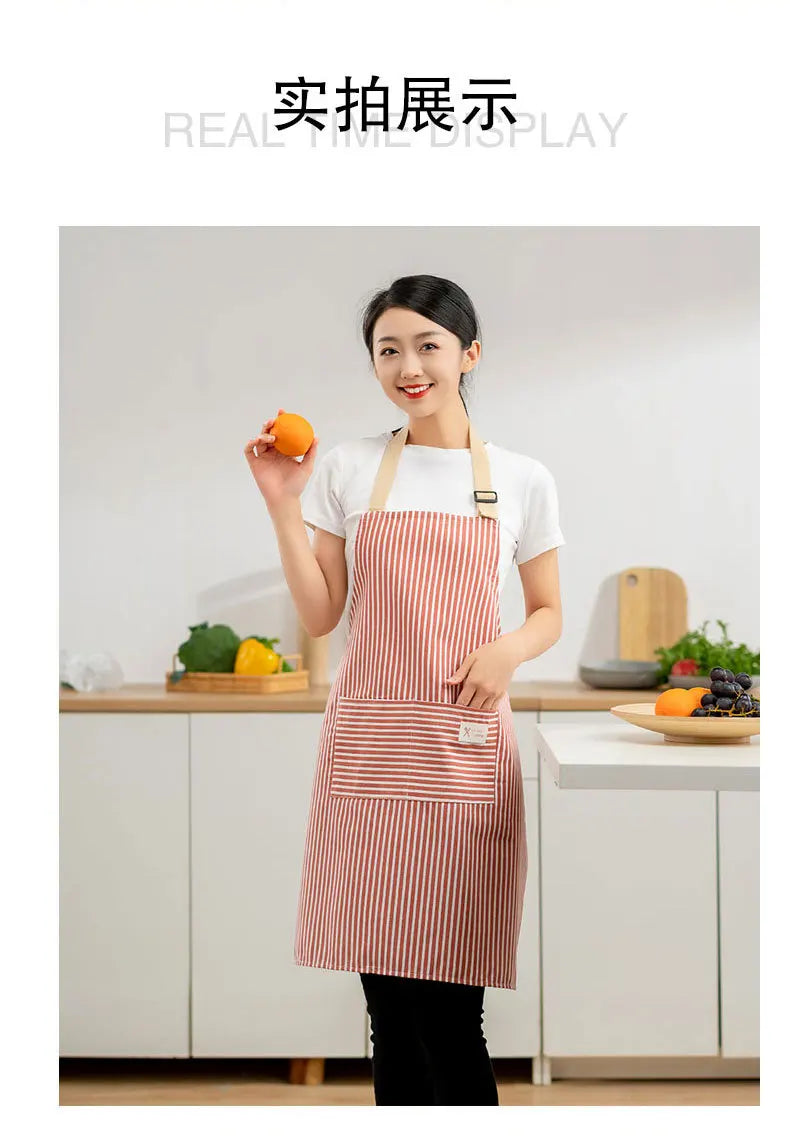 Delantal de lino a rayas para el hogar, sin mangas, cuello colgante, elasticidad ajustable, cocina, jardinería, delantal de estilo japonés nuevo