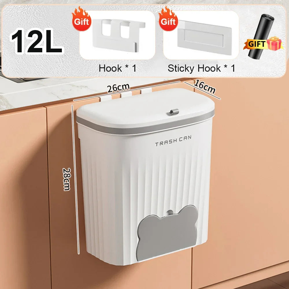 Cesta de basura de cocina de 8,5/12L, cubo de basura montado en la pared con tapa, cubo de basura para baño, cubo de basura para gabinete debajo del fregadero, cubo de Compost