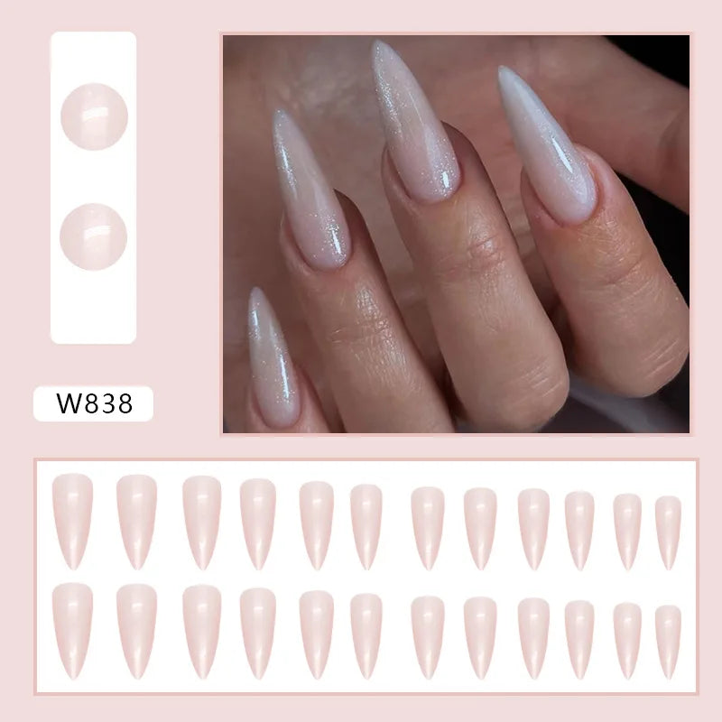Dulce francés 24 Uds. De uñas postizas degradadas rosas, manicura de dedos artificiales brillantes, uñas postizas reutilizables para mujeres