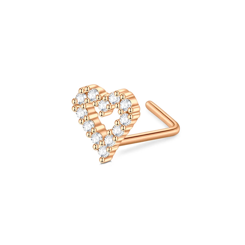 Mini anillo de uñas en forma de L con forma de corazón de amor, anillos de nariz, circonita cúbica, decoración, Piercing de nariz, joyería, 20G, 18G, 1pc