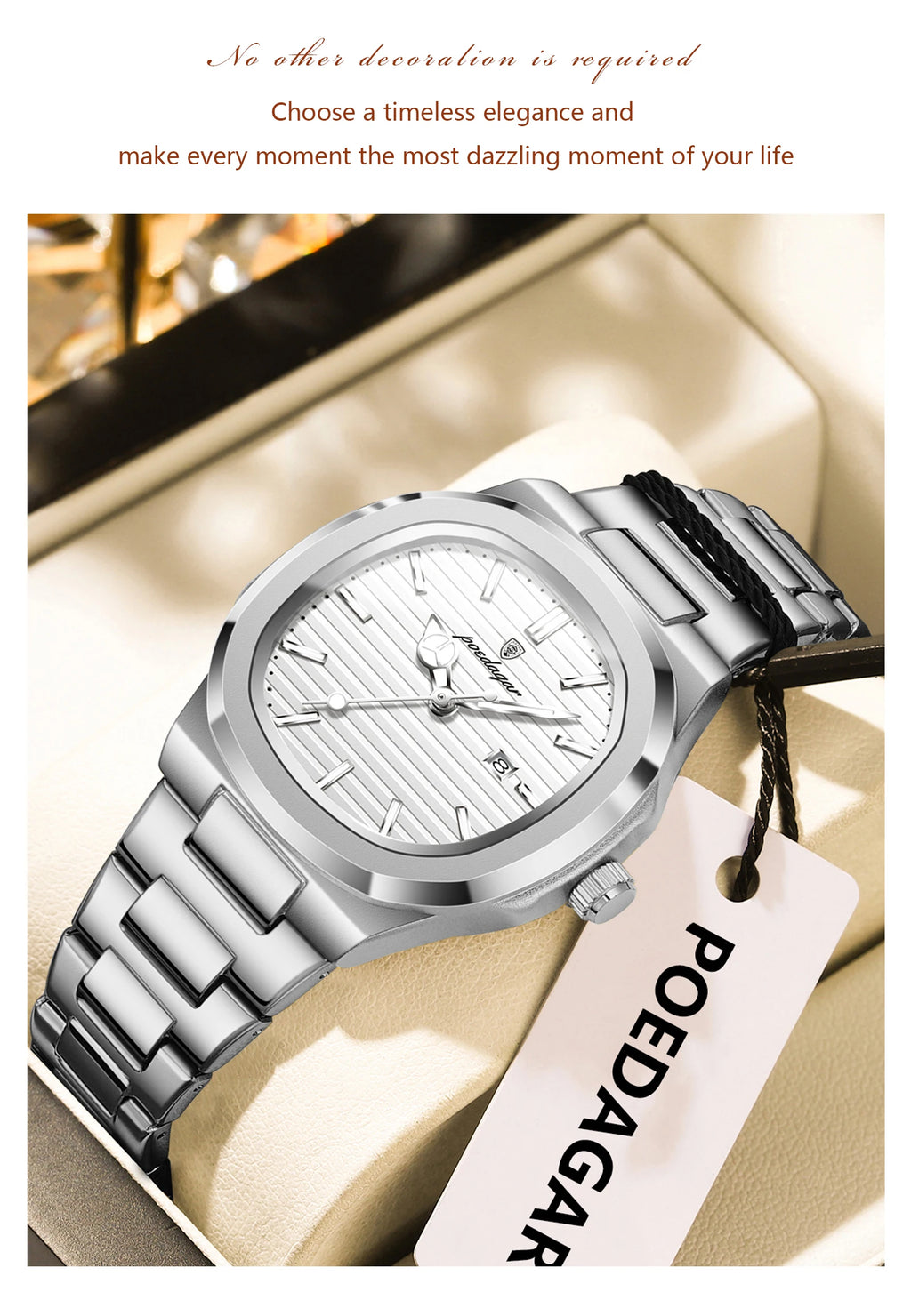 POEDAGAR, reloj de pulsera exquisito para mujer, resistente al agua, fecha luminosa, relojes de moda para mujer, reloj de cuarzo de acero inoxidable para mujer