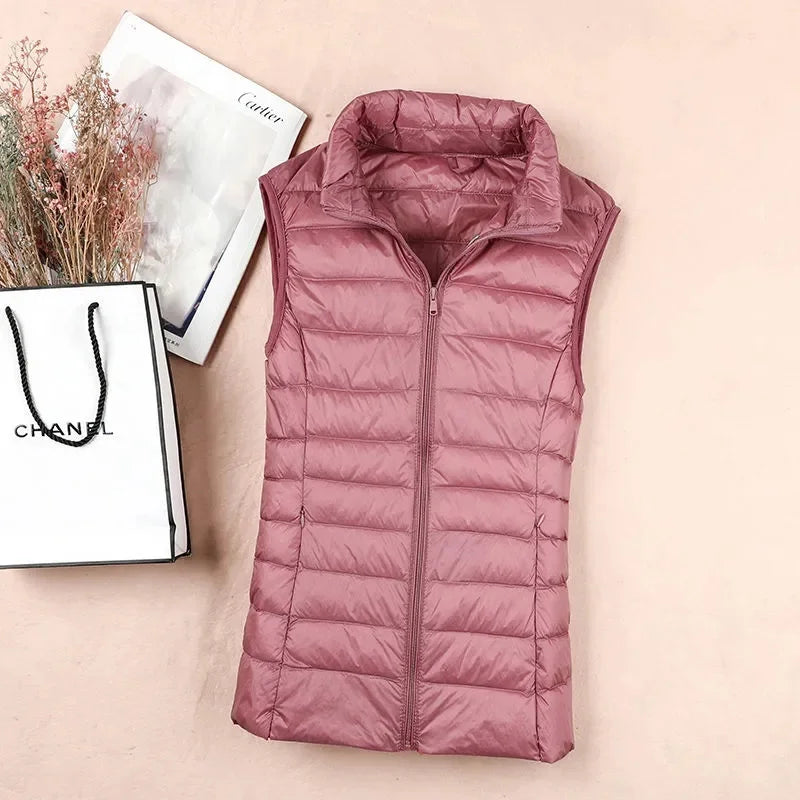 Chalecos ultraligeros para mujer, chaqueta ajustada sin mangas, chaleco ligero a prueba de viento portátil para chica, camisetas sin mangas para mujer, novedad de 2024