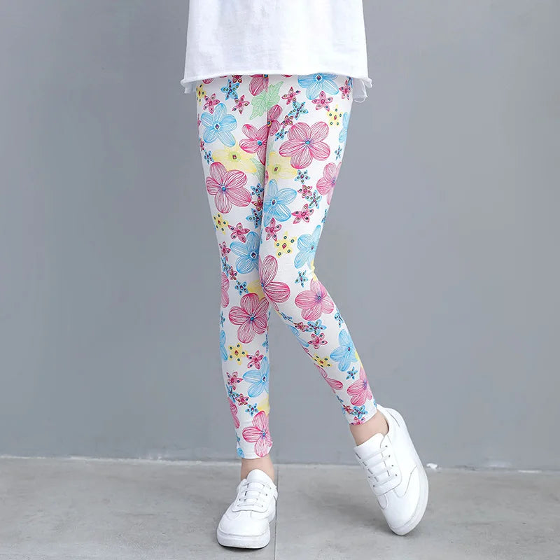Little maven, novedad de 2024, mallas con flores de dibujos animados, pantalones para niños, pantalones encantadores para primavera y otoño para niños de 2 a 7 años
