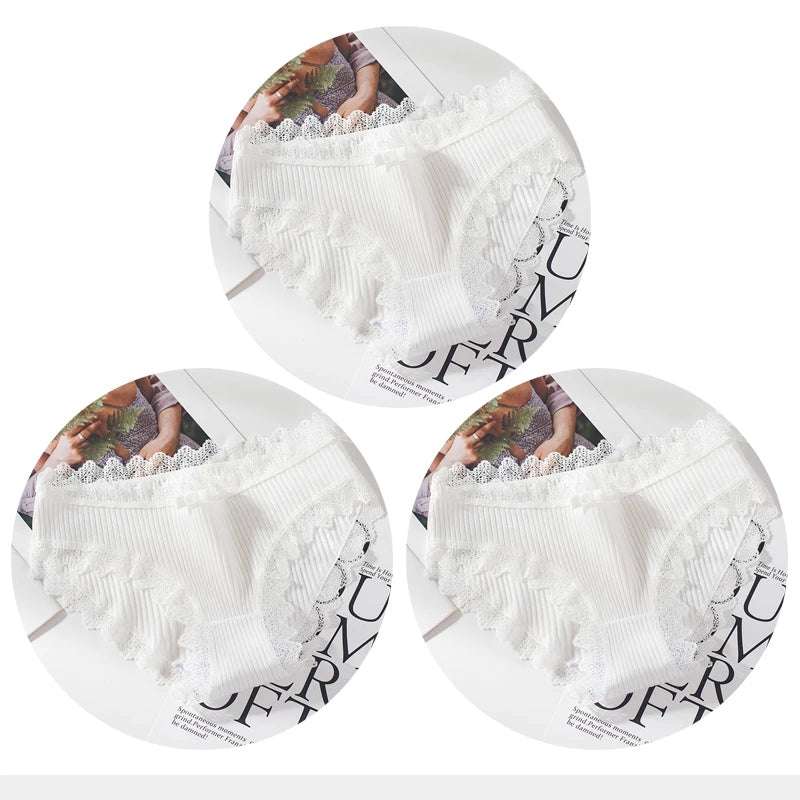Bragas de algodón para mujer, bragas de encaje sexis, bragas de Color sólido para niñas, juego de ropa interior, ropa interior, Dropshipping 3 unids/lote