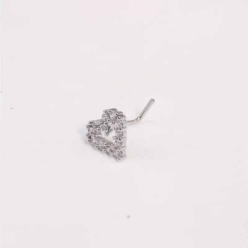 Mini anillo de uñas en forma de L con forma de corazón de amor, anillos de nariz, circonita cúbica, decoración, Piercing de nariz, joyería, 20G, 18G, 1pc