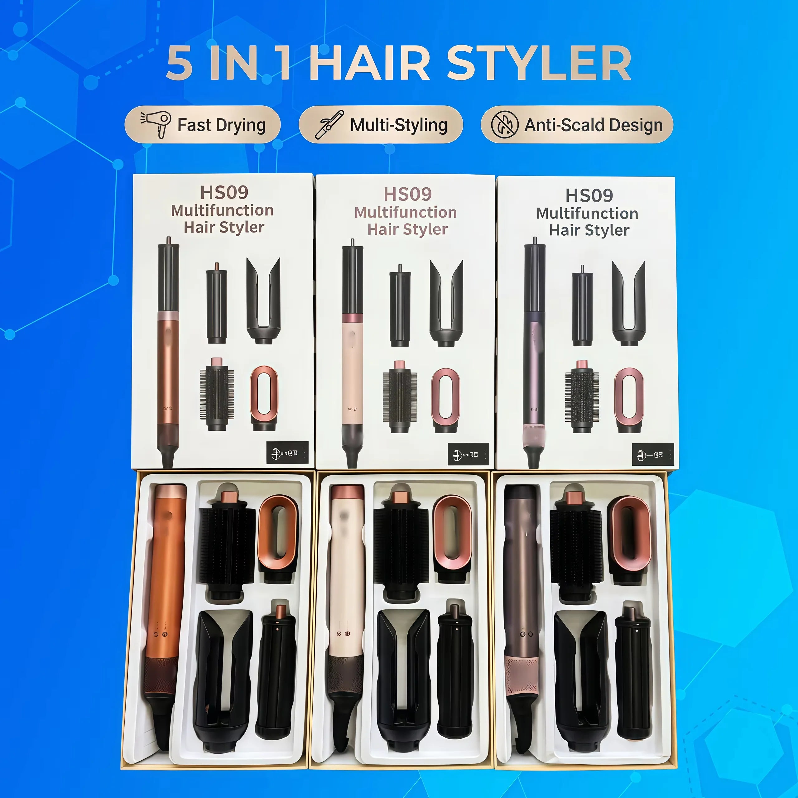 Secador de Pelo de Alta Velocidad 6 en 1, 150000 RPM, Secador Iónico con Difusor, Secado Rápido para Cabello Grueso y Rizado, Regalo para Mujeres
