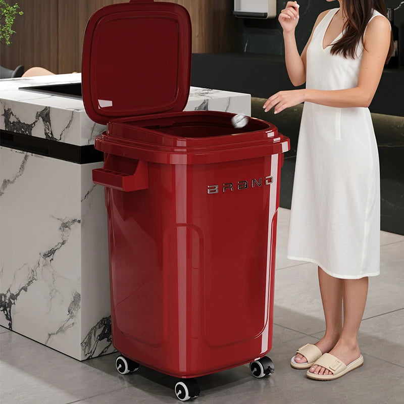 Contenedor de Basura de Cocina de Gran Capacidad con Ruedas y Tapa para Uso Doméstico y Comercial, Fácil de Mover, No Es Necesario Agacharse