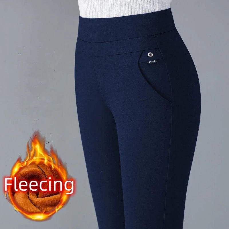 Pantalones de talla grande para mujer, ropa básica de lana para oficina, pantalones pitillo térmicos gruesos y finos, Otoño e Invierno 2024