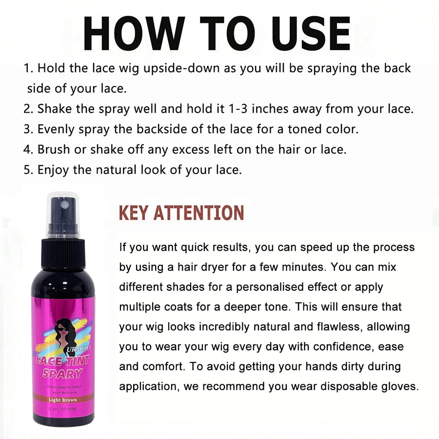 100ML impermeable tinte de encaje Spray corrector Mousse fusión para pelucas cierre de encaje peluquín frontal Control de bordes maquillaje para el cabello