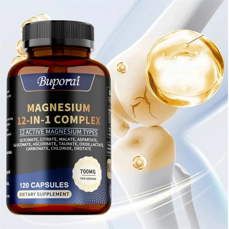 Complejo de magnesio 12 en 1: apoya la salud del corazón y del hueso, ayuda a la relajación, mejora la fuerza muscular y aumenta la inmunidad