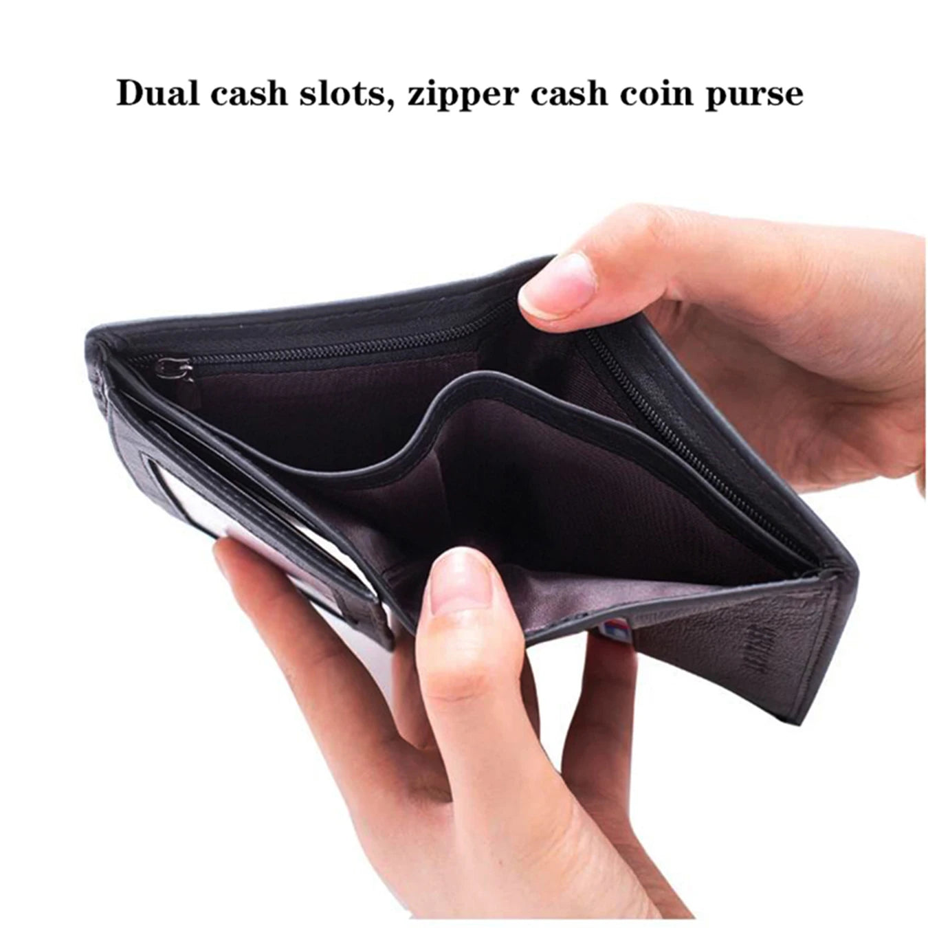 Cartera para hombre, billeteras de cuero genuino para hombre, monedero con cremallera, billeteras de negocios verticales, tarjetero antirrobo RFID, monedero