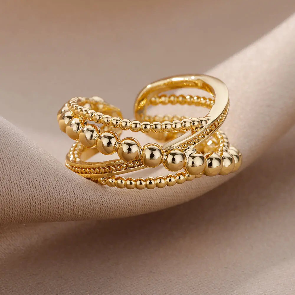Anillos cruzados de acero inoxidable para mujer, anillo de apertura Irregular chapado en oro, joyería estética de boda