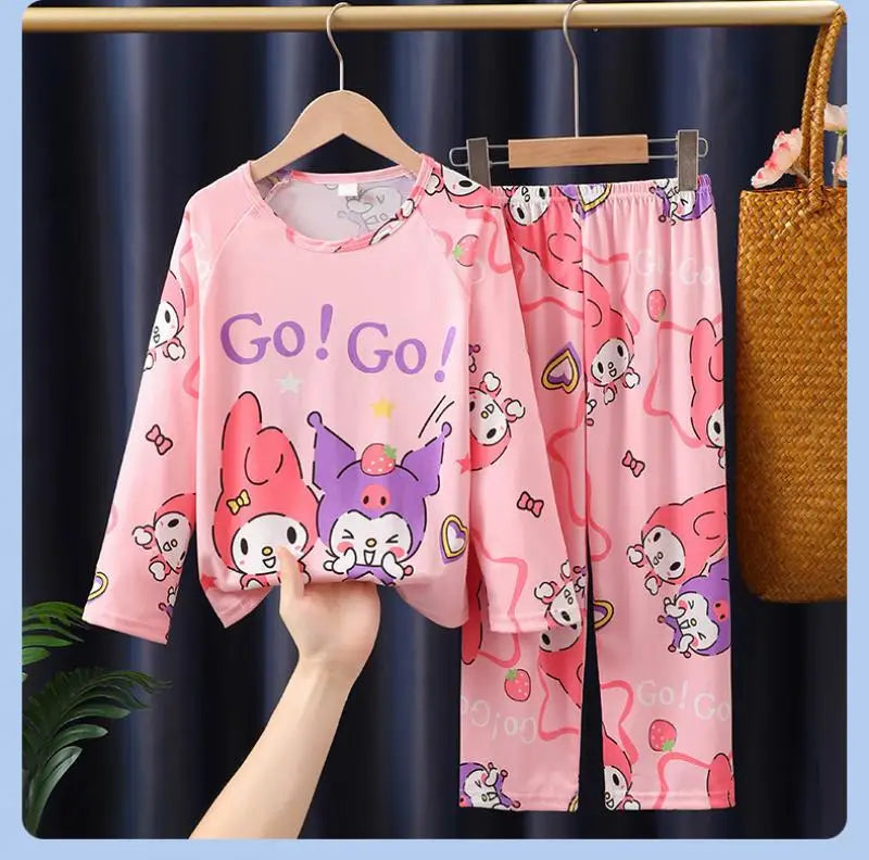 Anime 2 uds crayón de dibujos animados Shin-Chan pijamas para niños pantalones de manga larga conjunto Kawaii niñas lindo Casual ropa de dormir suelta