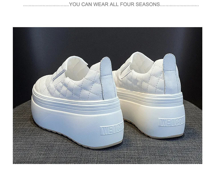 2025 zapatos de cuña de plataforma primavera otoño cabeza redonda Color sólido zapatillas gruesas Casual Slip on mocasines femeninos