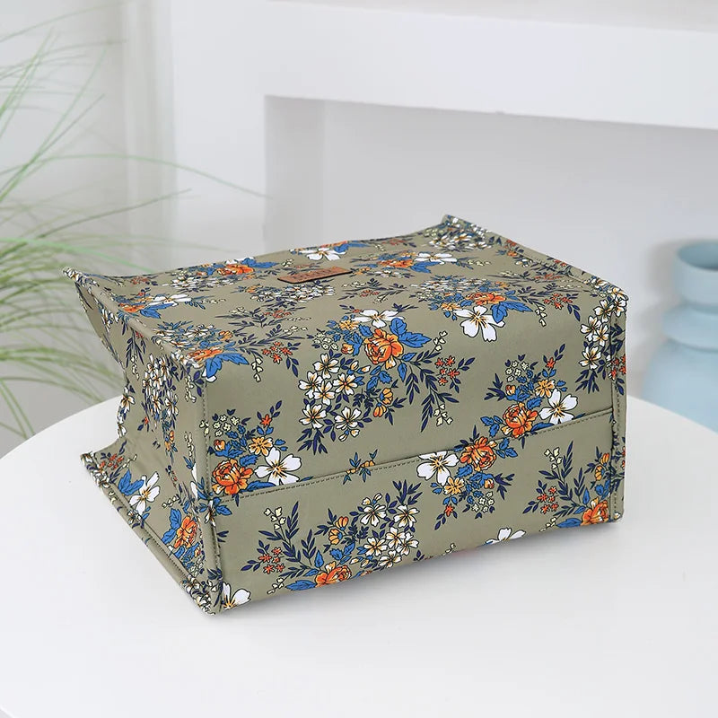 Bolso de mano grueso de gran capacidad con estampado de nailon de nuevo estilo, bolsa de almacenamiento para fiambrera semicerrada con cremallera portátil de trabajo, bolsa bento
