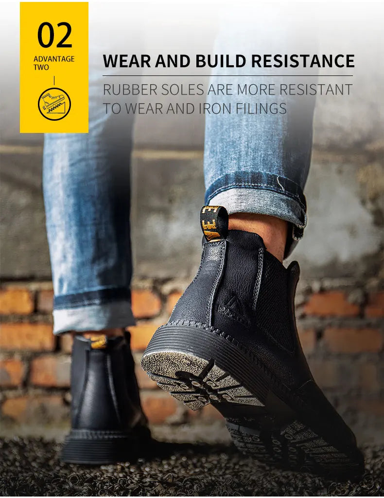 Botas de trabajo Lerther para hombre, zapatos de seguridad indestructibles, zapatillas de trabajo a prueba de pinchazos con punta de acero, zapatos de trabajo para hombre