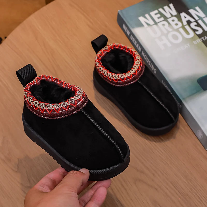 2025 nueva moda botines para niños suave invierno casual niñas zapatos de algodón Color sólido niños escuela botas de felpa zapatos cálidos