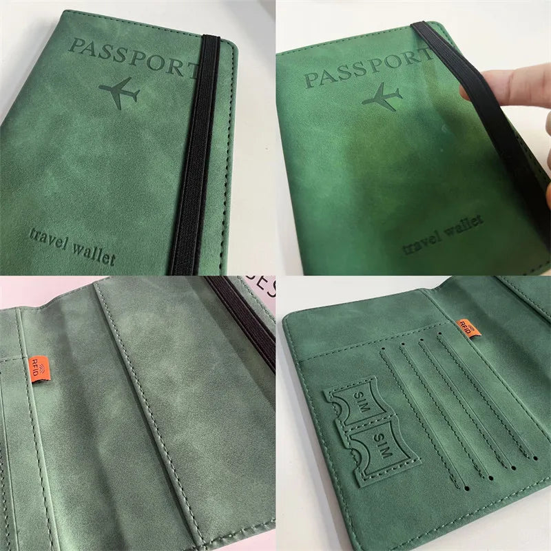 Fundas para pasaporte de negocios Vintage RFID para hombre y mujer, soporte multifunción para tarjetas bancarias de identificación, funda tipo billetera de cuero PU, accesorios de viaje