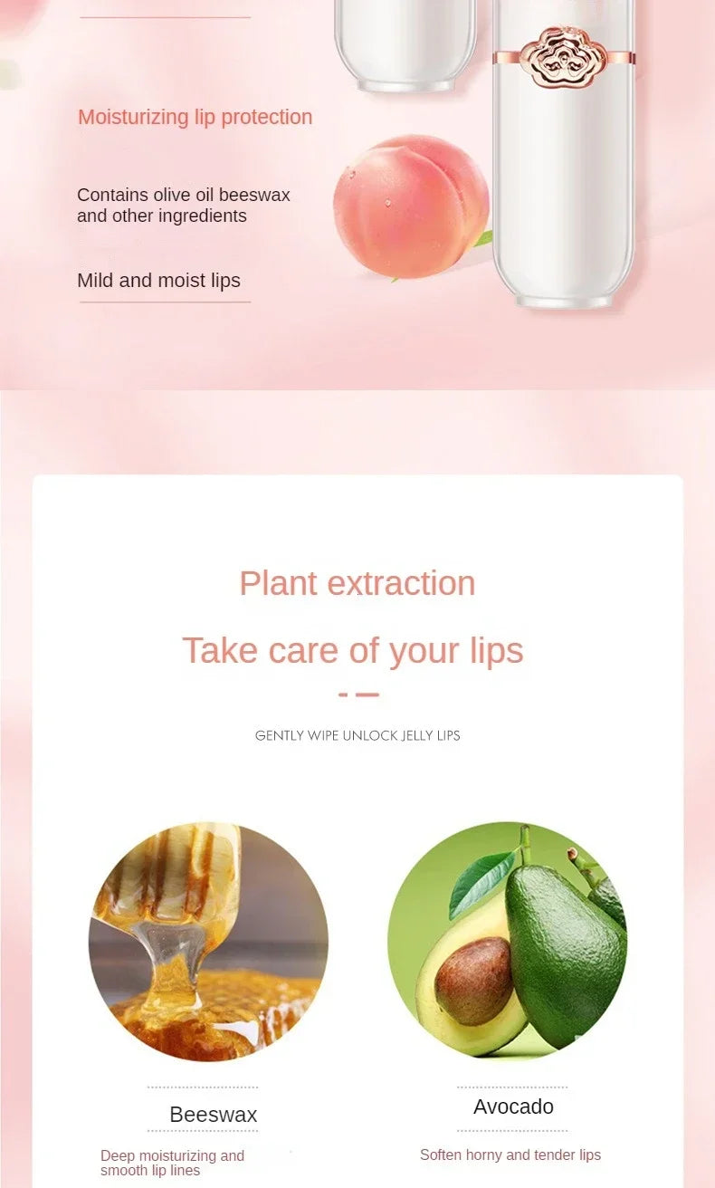 Bálsamo labial de Color melocotón, lápiz labial con cambio de temperatura de cristal, brillo de labios hidratante de larga duración, maquillaje, cuidado de labios, cosmético de reparación