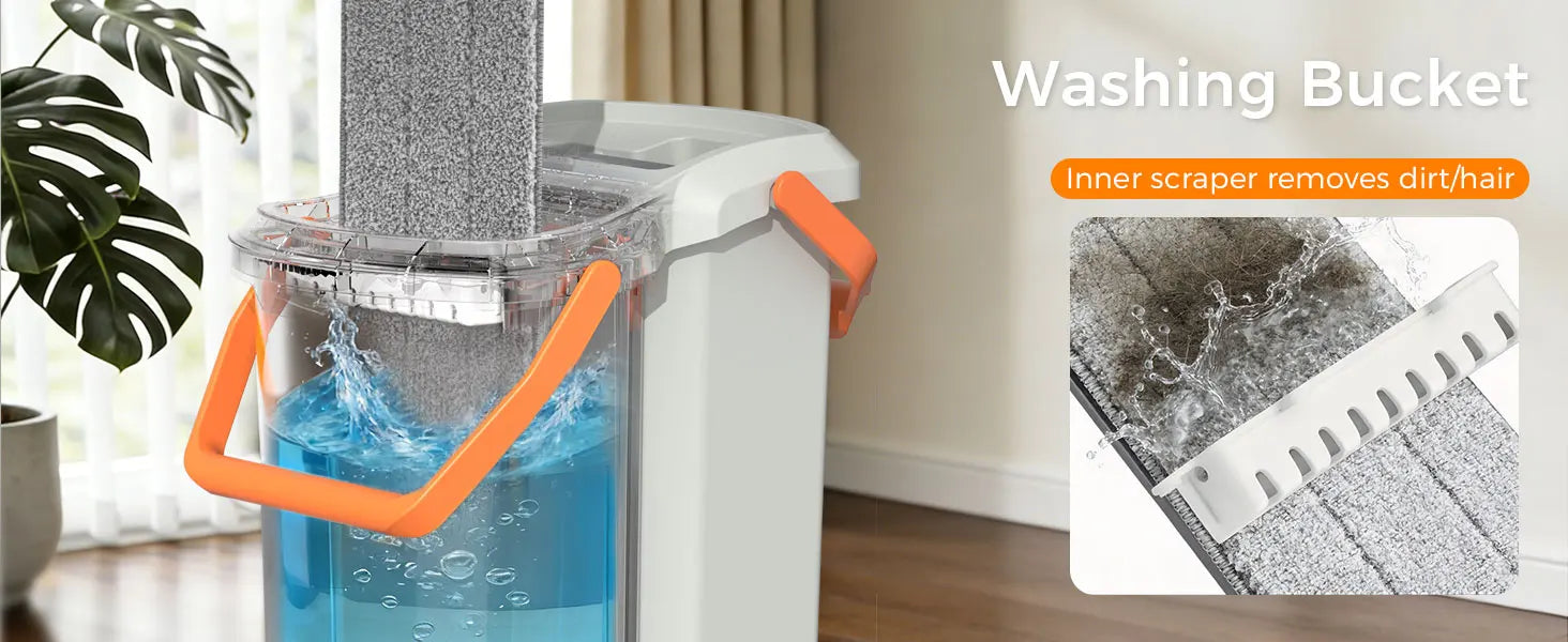 Juego de Mopa y Cubeta con Cubeta Desmontable que Ahorra Espacio, Mopa de Pared con Rotación de 360° °   Cabezal de Mopa Giratorio, 2 Almohadillas de Microfibra Reutilizables para Mopa