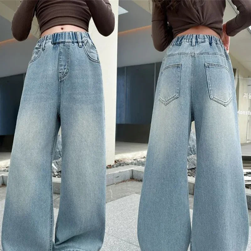 Pantalones vaqueros sueltos para chicas adolescentes, pantalones vaqueros de pierna ancha para primavera y otoño, nuevos pantalones rectos a la moda para niños, ropa informal para adolescentes