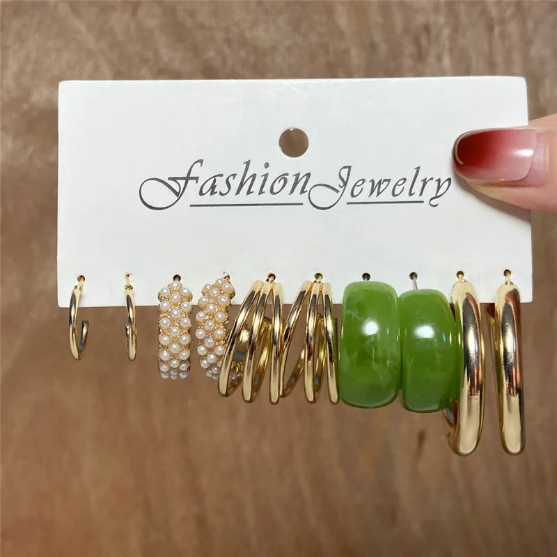Conjunto de pendientes de aro bohemios de círculo grande para mujer, pendiente de perla Vintage bohemio de Color dorado, pendientes de circonita con forma de corazón, regalos de joyería