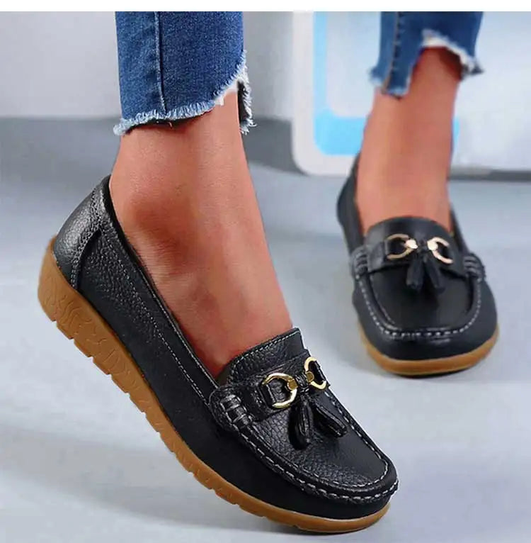 Zapatos de Mujer, mocasines de enfermera, Zapatos planos clásicos, Zapatos planos cómodos para Mujer, calzado informal de cuero blanco para Mujer
