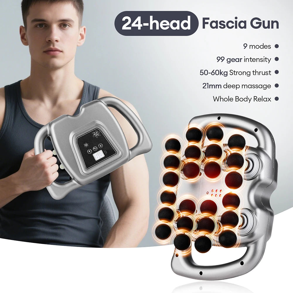 Pistola de Fascia de 16 cabezales, pistola de masaje corporal con vibración de alta frecuencia, masajeador de espalda y cintura, masajeador de cuello y hombros, masajeador muscular