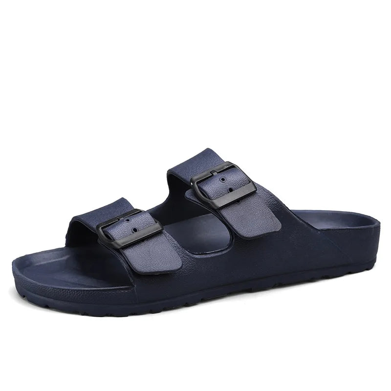Zapatillas suaves ajustables de verano para hombre, chanclas planas de EVA con forma de nube, sandalias ligeras antideslizantes de Color sólido para playa de talla grande