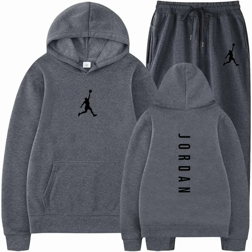 2025 primavera y otoño fitness al aire libre baloncesto conjunto de ropa deportiva casual moda hombres jersey con capucha + pantalones para correr conjunto de dos piezas