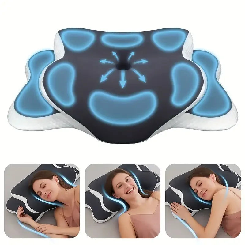 Almohada cervical ergonómica de espuma viscoelástica con forma de mariposa, en forma de C/ajustable de doble altura, con funda transparente - soporte lateral/decúbito supino/almohada