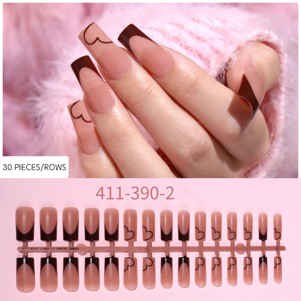 120 Uds. De uñas postizas francesas cuadradas medianas, colores Base marrón y rosa, puntas de uñas de Gel falsas mate aptas para mujeres y niñas, uñas postizas acrílicas