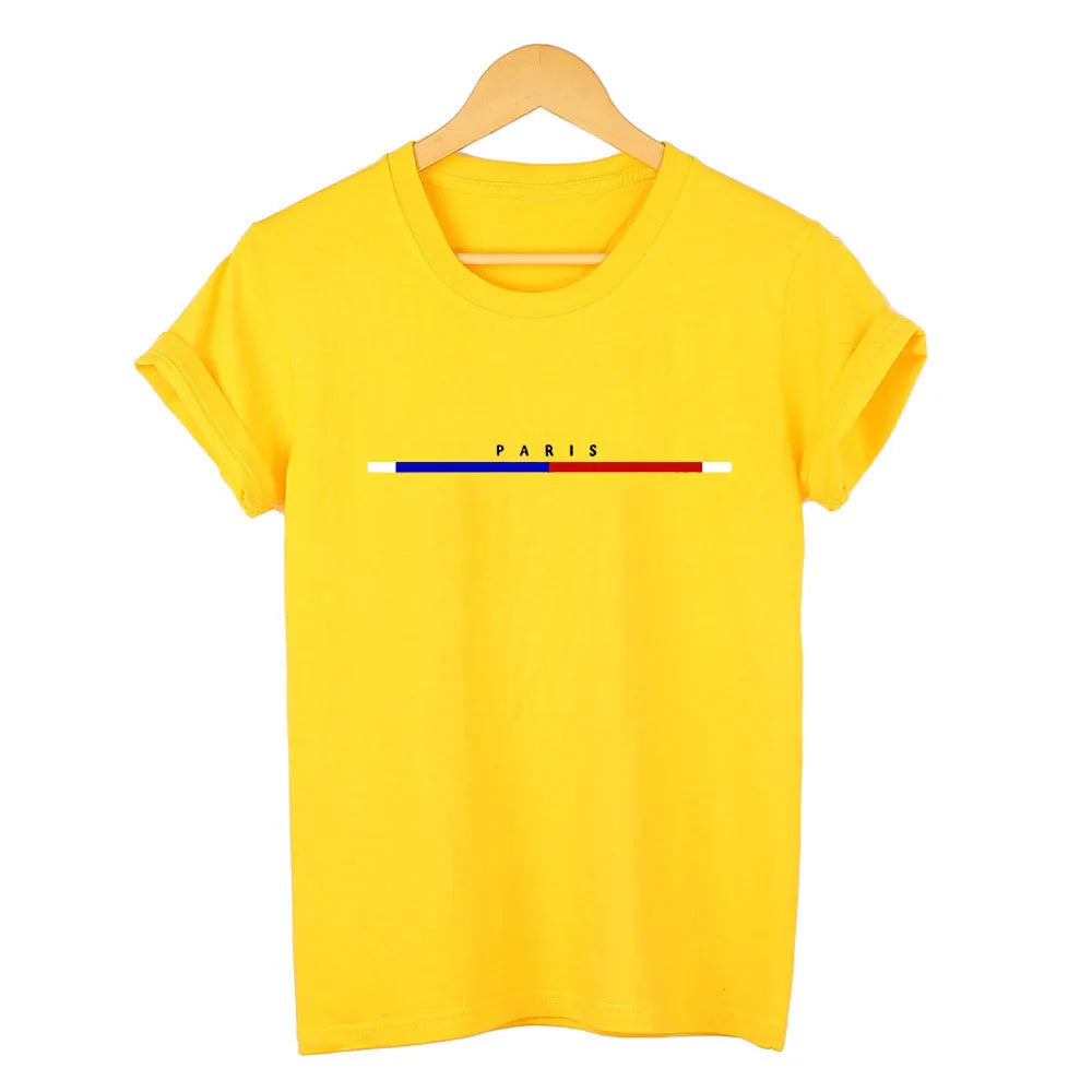 Camiseta 100% de algodón para mujer, Top de manga corta a la moda de París, camisa holgada de talla grande, camisetas de manga corta para mujer