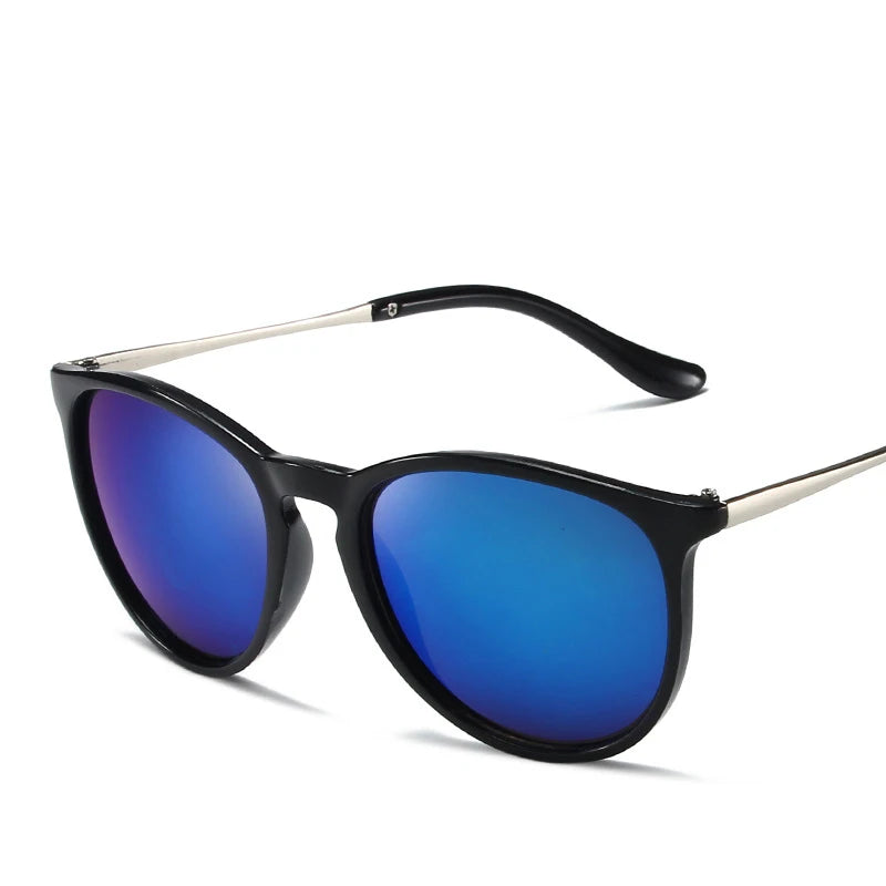 Gafas de sol clásicas con montura metálica populares, gafas de sol redondas para hombres y mujeres, gafas de sol con película reflectante para hombres y mujeres ﻿