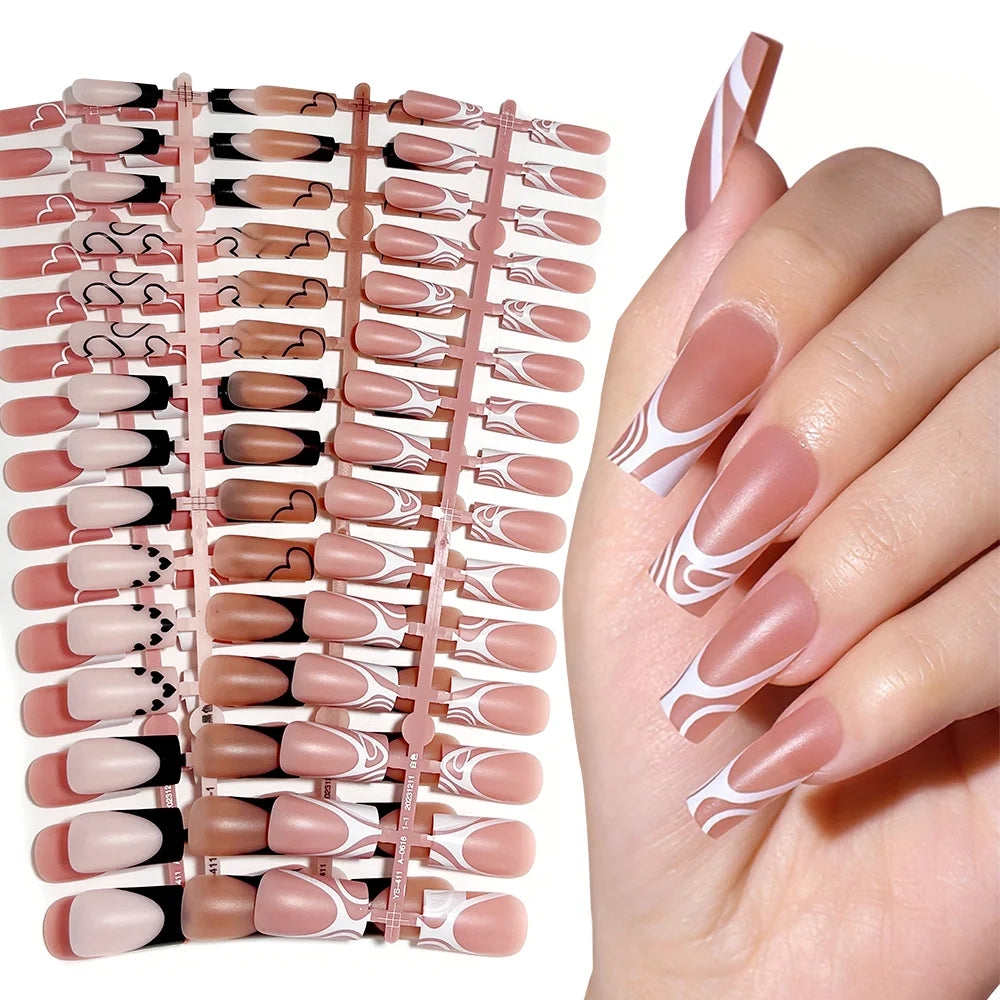 120 Uds. De uñas postizas francesas cuadradas medianas, colores Base marrón y rosa, puntas de uñas de Gel falsas mate aptas para mujeres y niñas, uñas postizas acrílicas