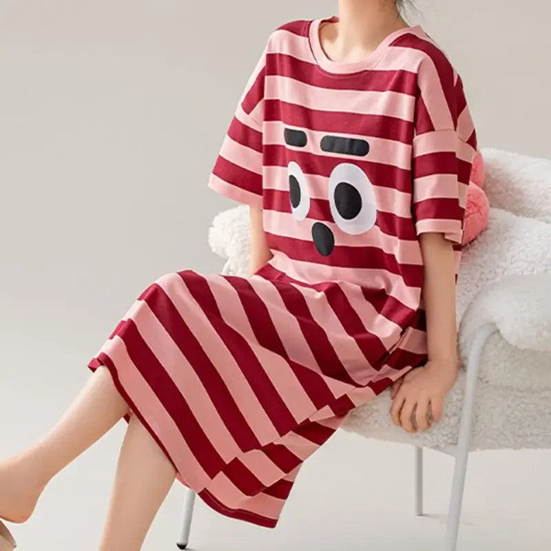 100% ALGODÓN! Camisón de verano para mujer de talla grande M-4XL, nuevo camisón antibacteriano HQ, camisón de manga corta, vestido informal