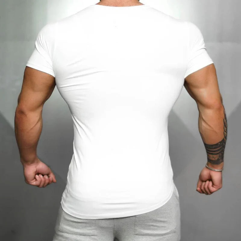 Camisetas deportivas de manga corta para correr para hombre, ropa deportiva ajustada transpirable de algodón para verano, camisetas musculares para gimnasio, culturismo y Fitness