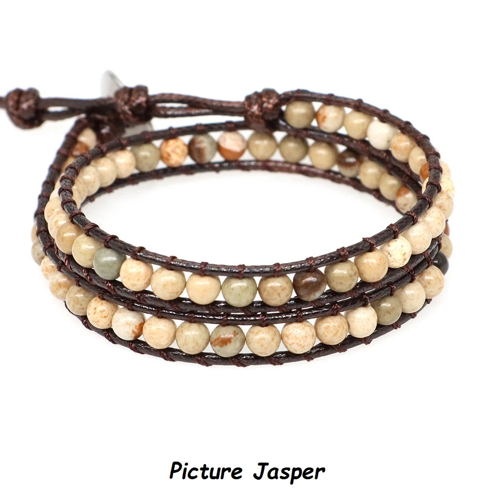 Pulsera de cuentas bohemias de piedra Natural, lapislázuli, 2 hebras, brazalete tejido de cuerda de cuero multicapa para mujeres y hombres, regalo de joyería