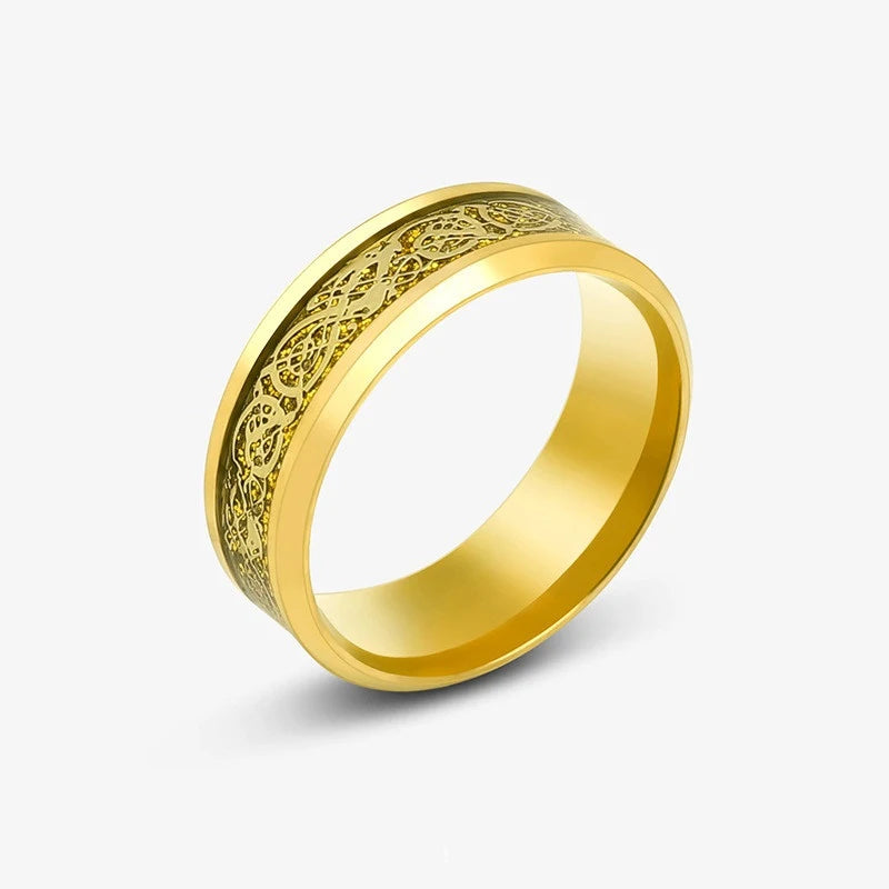 Anillos con diseño de dragón dominante de acero inoxidable de 8mm para hombres y mujeres, anillo Punk con incrustaciones de fibra de carbono azul, bagues pour femme
