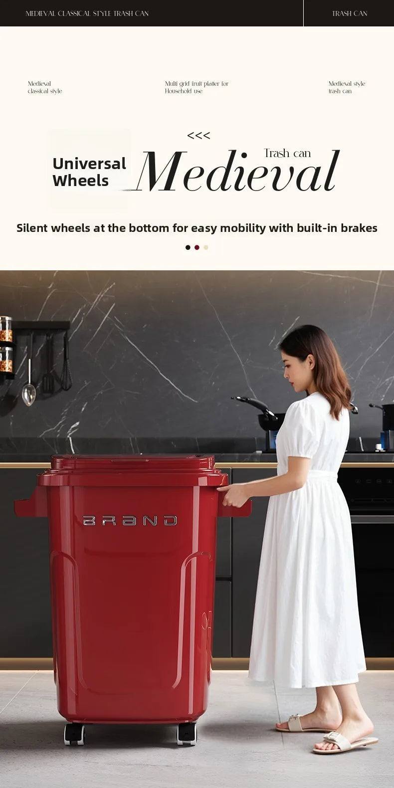 Contenedor de Basura de Cocina de Gran Capacidad con Ruedas y Tapa para Uso Doméstico y Comercial, Fácil de Mover, No Es Necesario Agacharse