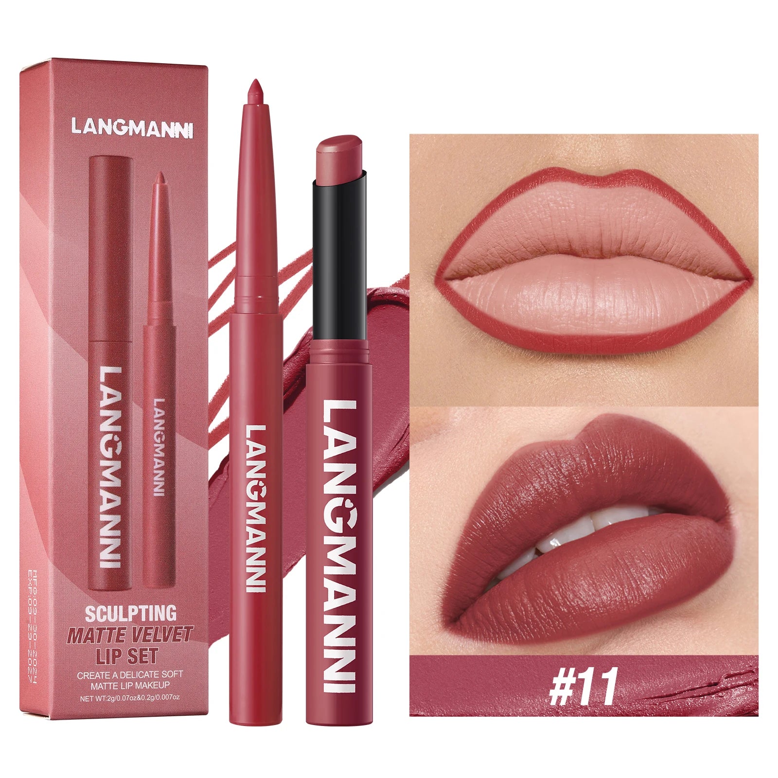 Delineador de labios impermeable integrado + juego de lápiz labial, sin manchas, sin desvanecimiento, sin taza, duradero, fácil de crear un maquillaje perfecto.