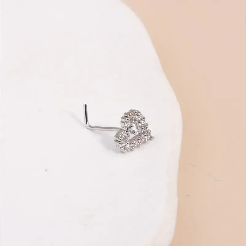 Mini anillo de uñas en forma de L con forma de corazón de amor, anillos de nariz, circonita cúbica, decoración, Piercing de nariz, joyería, 20G, 18G, 1pc