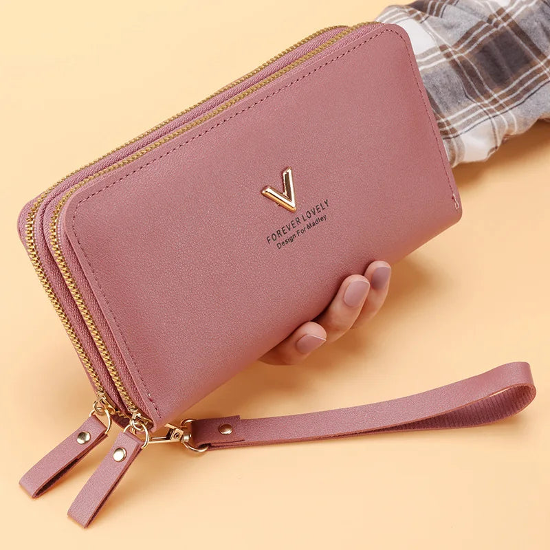 Cartera larga para mujer, monederos con borlas, tarjetero, billeteras con doble cremallera, bolso de mano de cuero Pu, bolso de lujo para dinero y teléfono