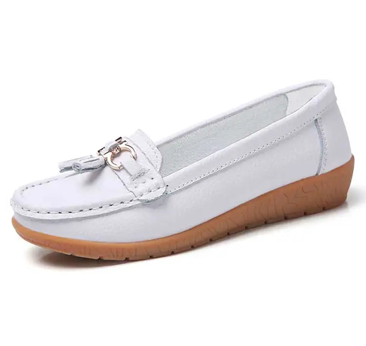 Zapatos de Mujer, mocasines de enfermera, Zapatos planos clásicos, Zapatos planos cómodos para Mujer, calzado informal de cuero blanco para Mujer