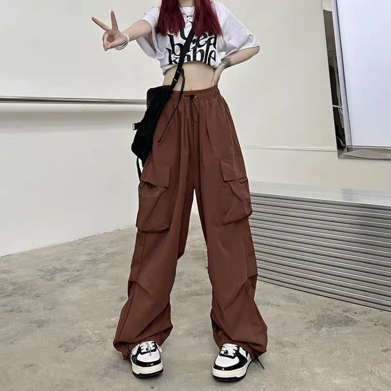 New In Women's Sweatpants Casual Matching Wide Leg Pant Chic Sportswear Loose Cargo Pants Drawstring Joggers Baggy Streetwear