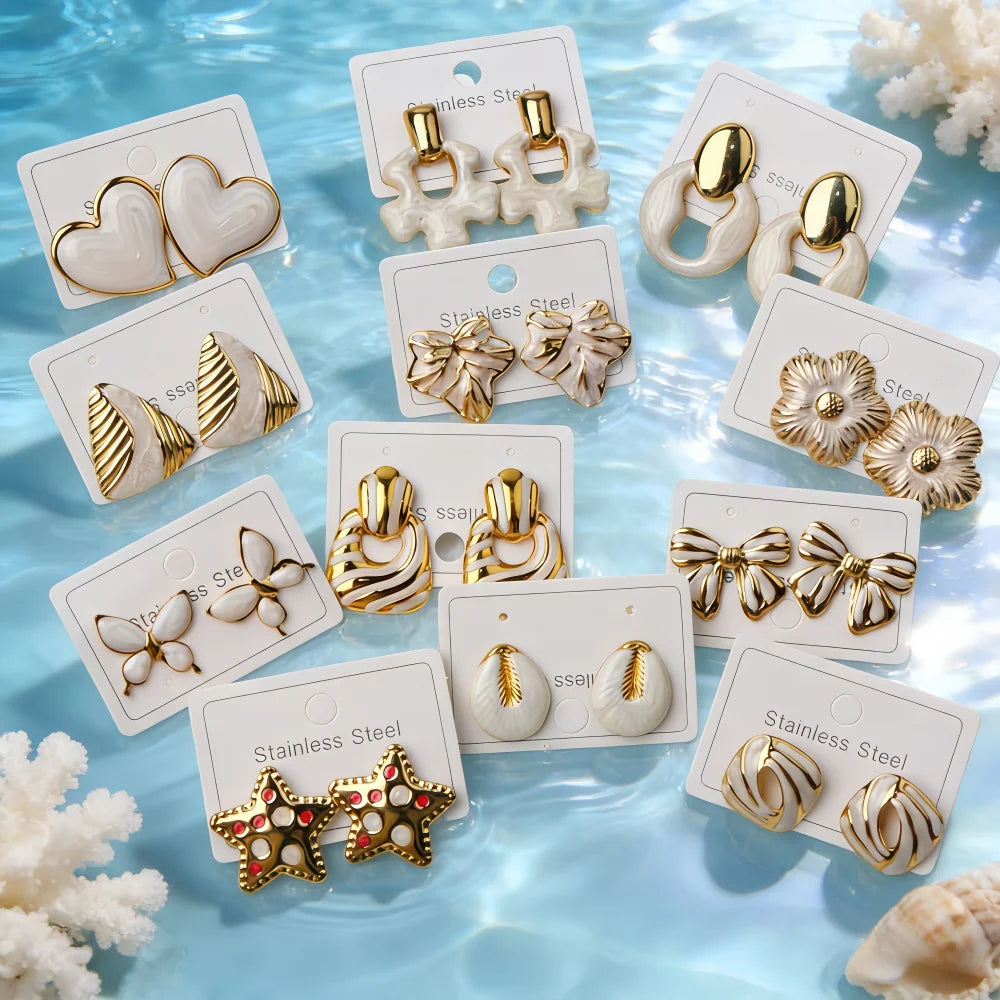 5/10/15/20/30 pares de pendientes coloridos de acero inoxidable a la moda para mujer, estilo mixto, elegantes, geométricos, con forma de corazón, flores, joyería para fiesta