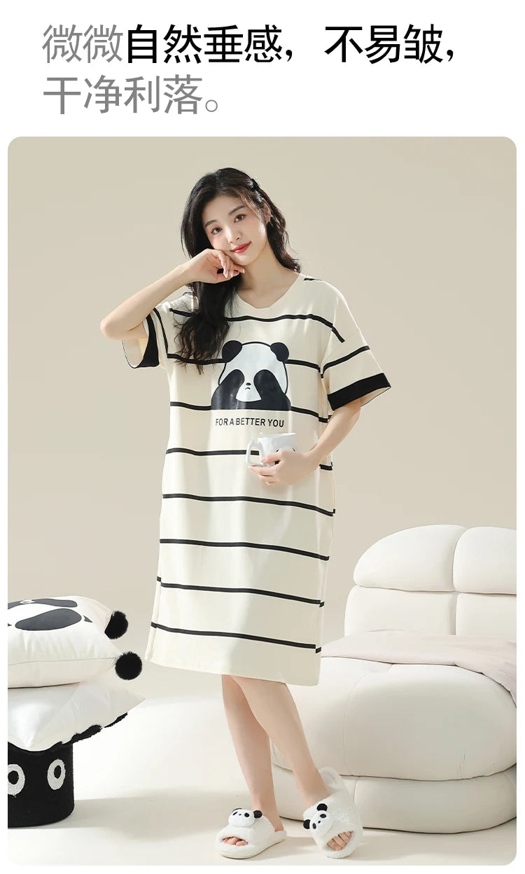 100% ALGODÓN! Camisón de verano para mujer de talla grande M-4XL, nuevo camisón antibacteriano HQ, camisón de manga corta, vestido informal
